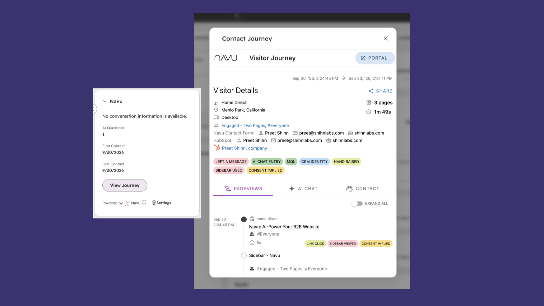 Navu card, and the modal visitor journey